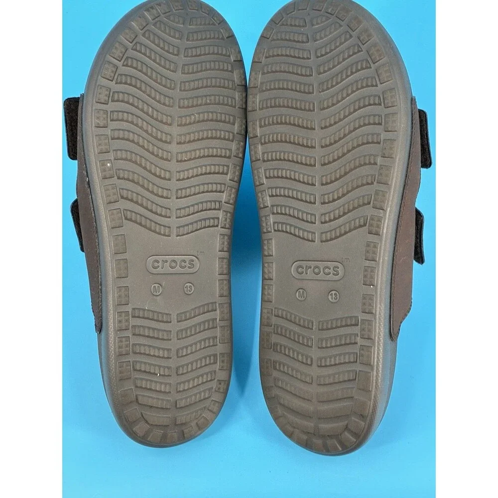 Crocs LiteRide Leather Slide Sandals Men’s 13 Brown Adjustable Strap
